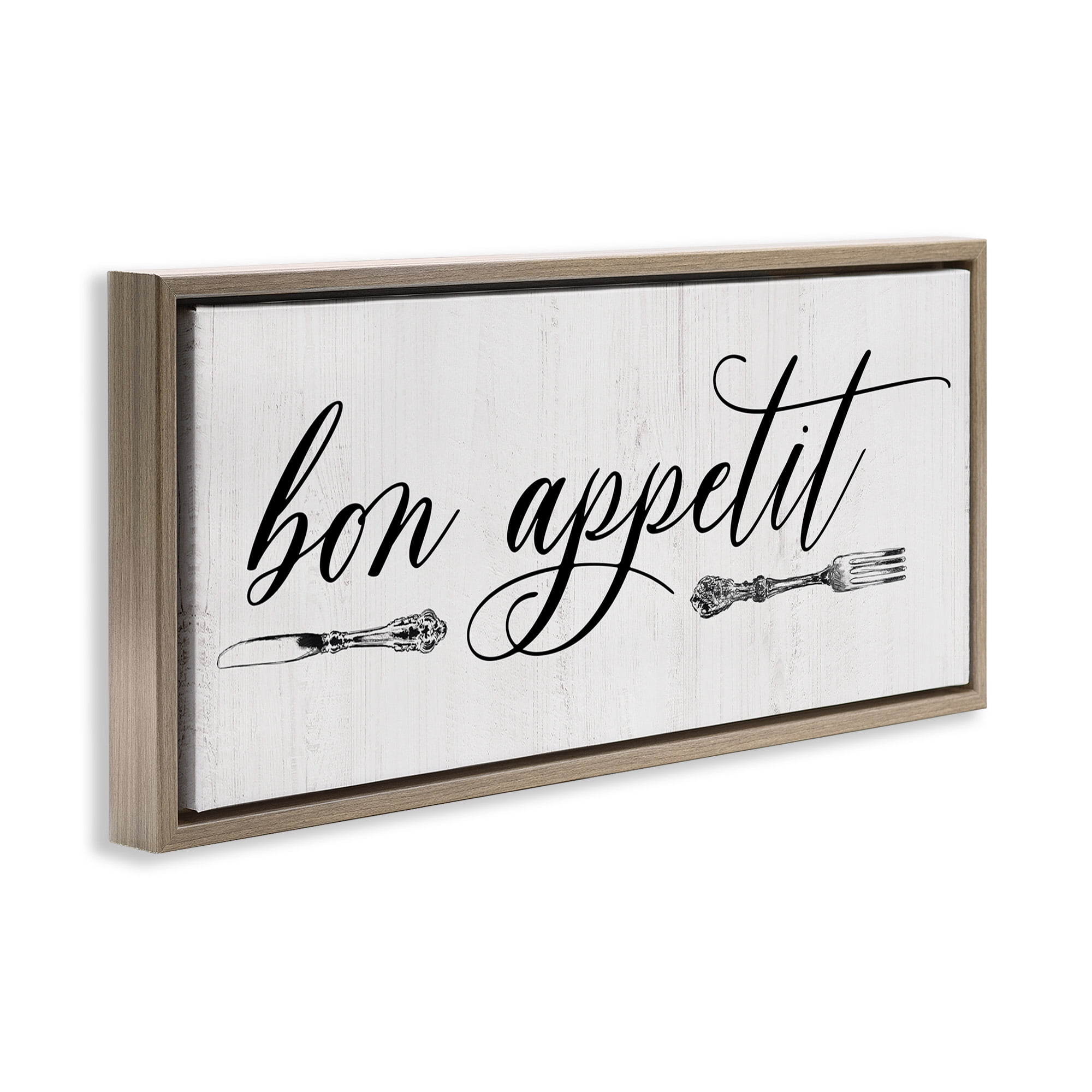 Stupell Industries Bon Appetit Vintage Cutlery Food & Beverage Painting Brown Floater Framed Canvas Art Print Wall Art, 25 x 11