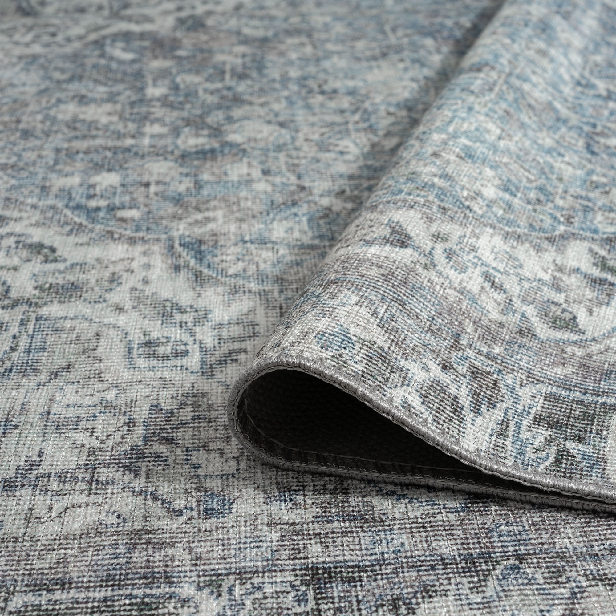 Traditional 8x10 Area Rug (7'11'' x 10'3'') Oriental Navy, Gray Living Room Easy to Clean Machine Washable