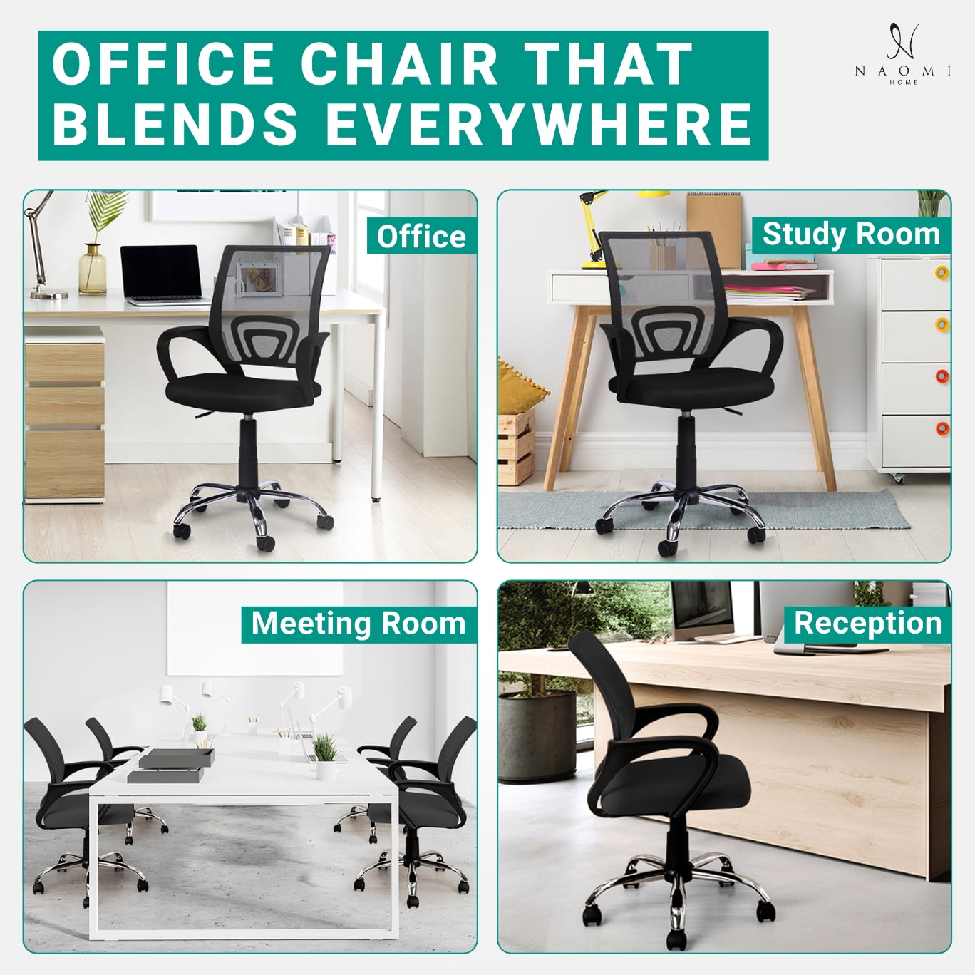 Ivana Black Mesh Office Chair – Adjustable Ergonomic Swivel Desk Chair