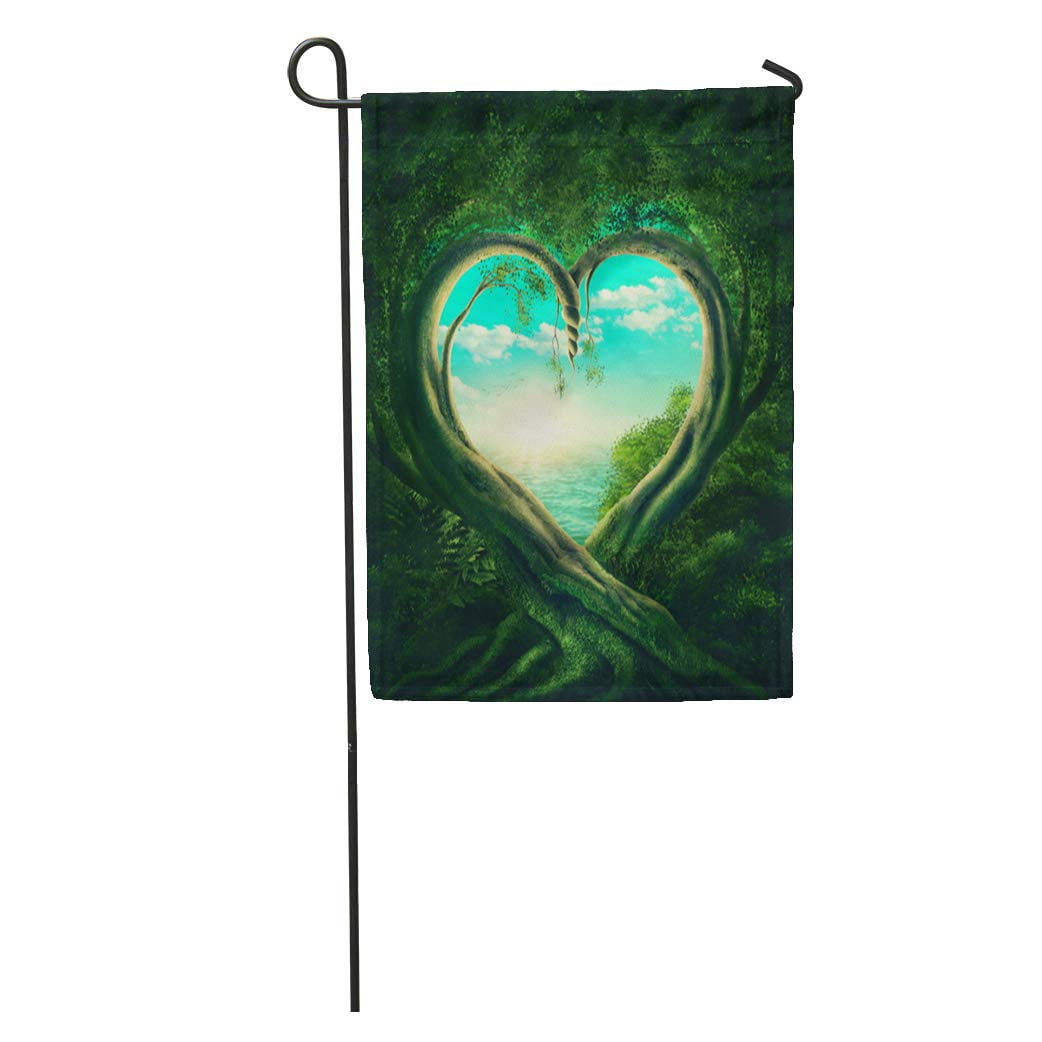 LADDKE Green Magic Two Trees Forming Heart Forest Love Nature Fantasy  Surreal Garden Flag Decorative Flag House Banner 12x18 inch - Walmart.com