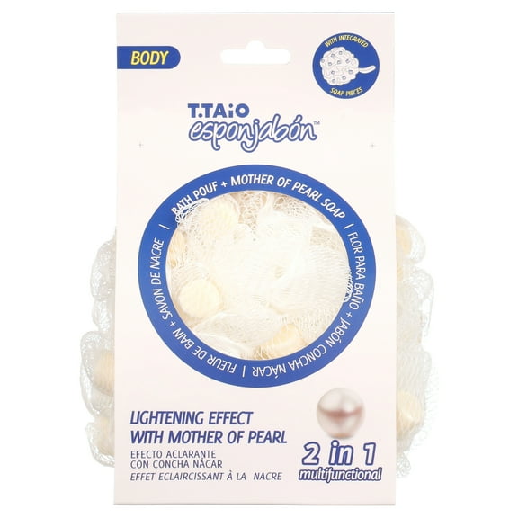 T.Taio Esponjabon Mother of Pearl Shower Bath Pouf Soap Sponge, 1 White Pouf