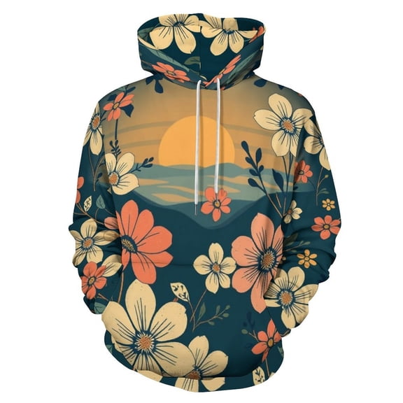 Floral Sunset Pattern(2) Men's Women Vintage 3D Hooded Sweatshirt - All-Season Loose Fit Streetwear