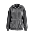 thumbnail image 4 of KHONTS Velvet Zip up Hoodie for Women Fashion Long Sleeve Hooded Sweatshirts Cozy Fall Winter Jackets Tops Grey L, 4 of 5