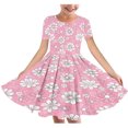 thumbnail image 1 of RXIRUCGD 2025 Summer Clothes for Kids Girl's Flower Print Short Sleeve Stretchy Dress Summer Sleeve Round Neck Dress Dance Skirt for Kids, 1 of 4