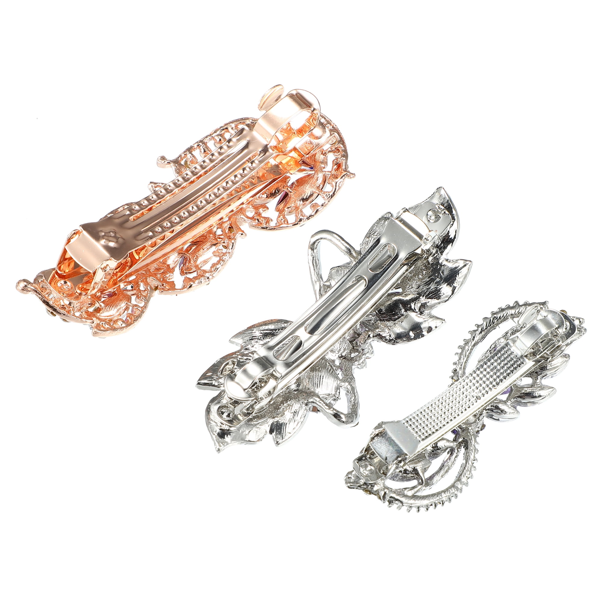 Unique Bargains 3Pcs Hair Barrettes Faux Crystal Flower Butterfly Flower Shape for Women's