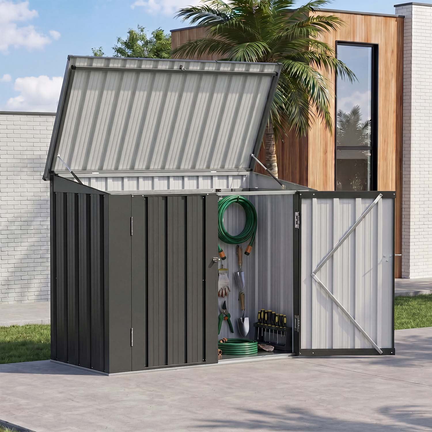 Bapipro 4'x2' Outdoor Garden Storage Cabinet, Metal Storage Shed with Lift-Up Lid and Lockable Double Doors, Weather Resistant Tool Storage for Patio, Backyard and Garden