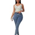 thumbnail image 4 of VISgogo Camisola para mujer, estampado ondulado, cuello en V, patchwork, ribete de encaje, sin mangas, sin espalda, ajustado, top corto con tirantes VISgogo  moda, 4 of 9