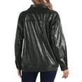 thumbnail image 3 of Chaqueta de mujer INSPIRE CHIC, motociclista, con cremallera, cuello plano, dobladillo fruncido, de cuero sintético PU, color negro, 3 of 6