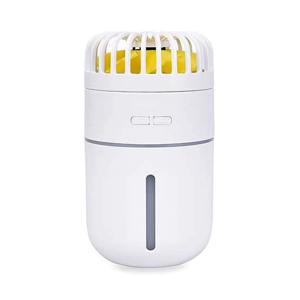 ZHAOCHENG Mini humidificador de aire de 400 ml con ventilador, ventilador portátil recargable por USB, purificador de aire acondicionado, luz nocturna súper silenciosa, 2 modos de niebla fría, LED de