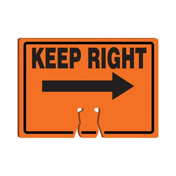 Accuform Traffic Cone Top Warning Sign KEEP RIGHT (ARROW) 10" x 14" Plastic (FBC772)