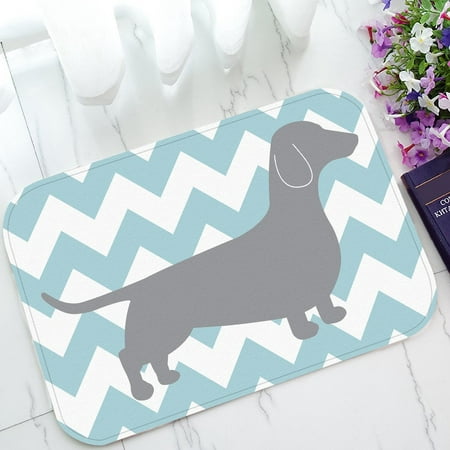 ZKGK Blue White Chevron Zigzag Dachshund Dog Entrance Non-Slip Doormat Indoor/Outdoor/Bathroom Doormat 23.6 x 15.7