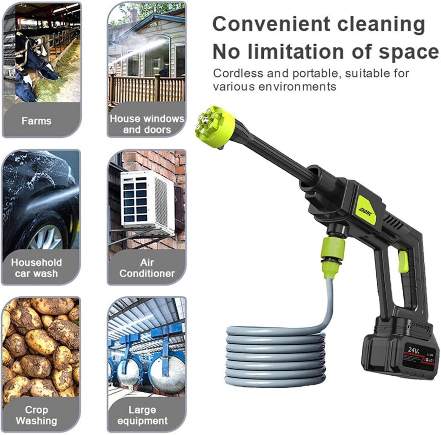 24V Cordless High Pressure Washer 1200PSI, Portable Car Washer with 2 Rechargeable Batteries 6-in-1 Nozzle, Handheld Power Washer for Car Farm Home(xxw)