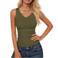thumbnail image 2 of Women’s Ribbed Tank Top Sleeveless V Neck Fitted Basic Top Soft Stretch Casual Slim Fit Solid Color Summer Layering Shirt for Daily Wear Gym Workout,Army Green S, 2 of 6