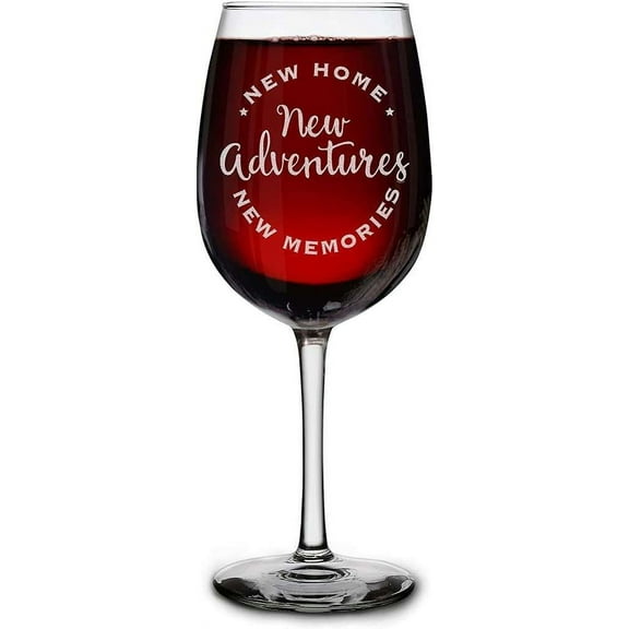 Shop4Ever New Home New Adventures New Memories Engraved Stemmed Wine Glass Housewarming Gift for New Homeowners (16 oz.)