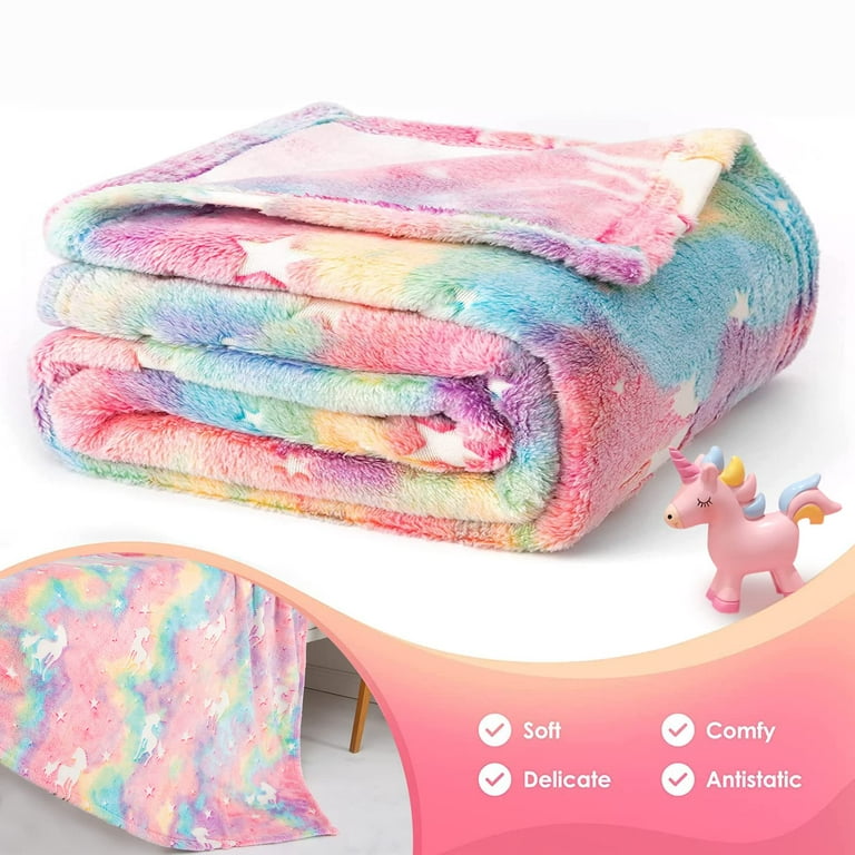 Rainbow Unicorn Blankets for Girls, Lightweight Travel Blanket