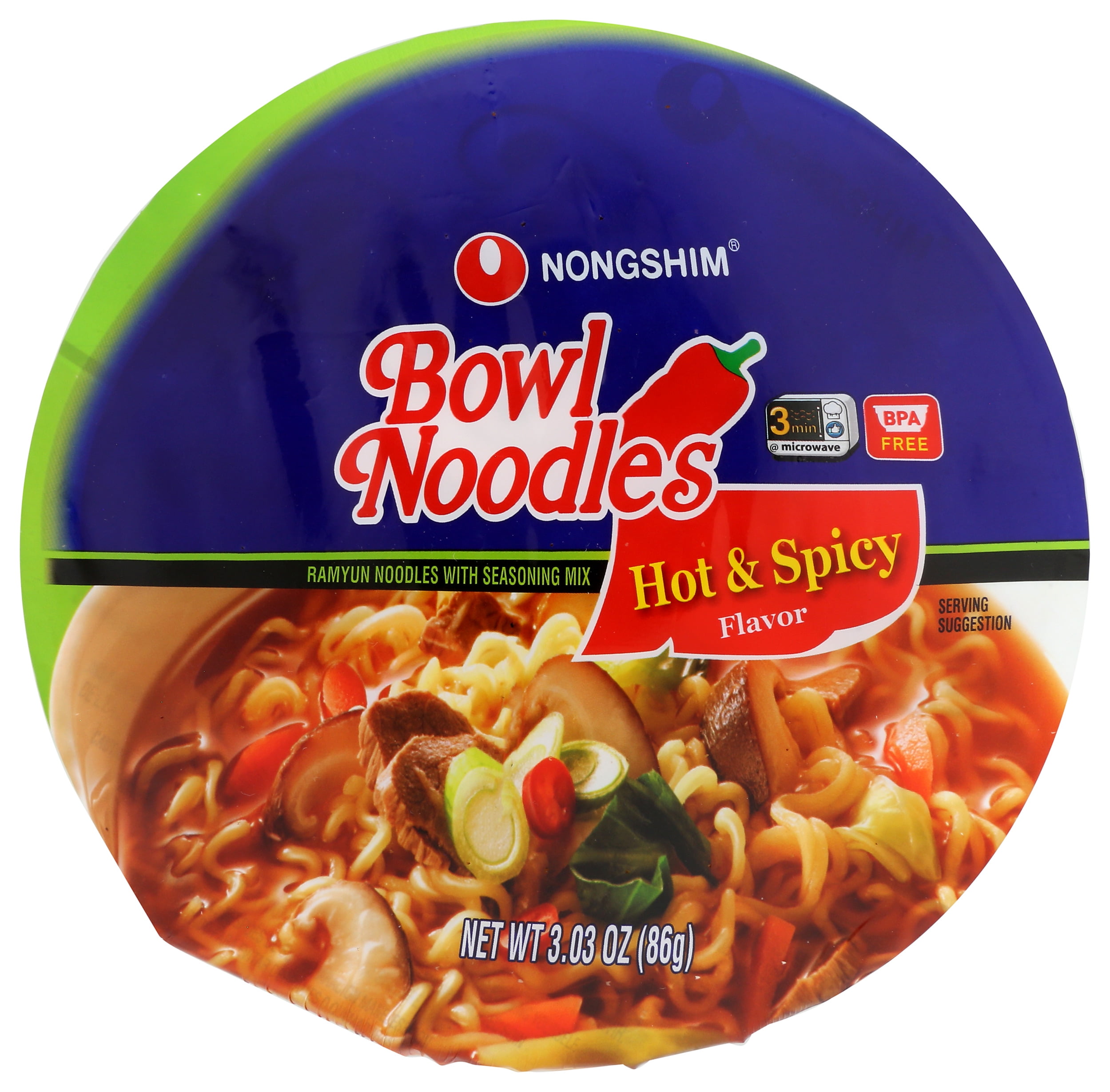 Pack of 12, Nong Shim Hot & Spicy Ramyun Noodle Soup, 3.03 oz