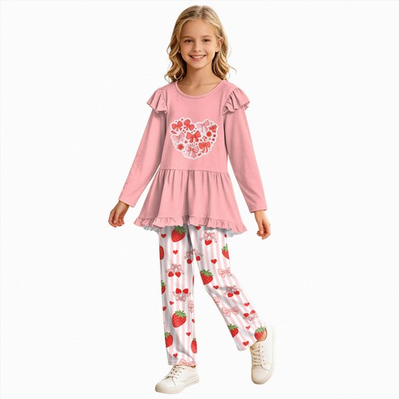 Kogui Girls Outfits Multi Color Cartoon Print Long Sleeve Blouse Pants 2pc Soft Breathable Outfit Clothing Set All Season 7T 8T