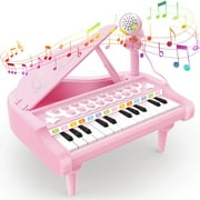Elegant Choise Kids Piano Keyboard for Beginner 24 Keys Electronic Organ with Mic, Pink