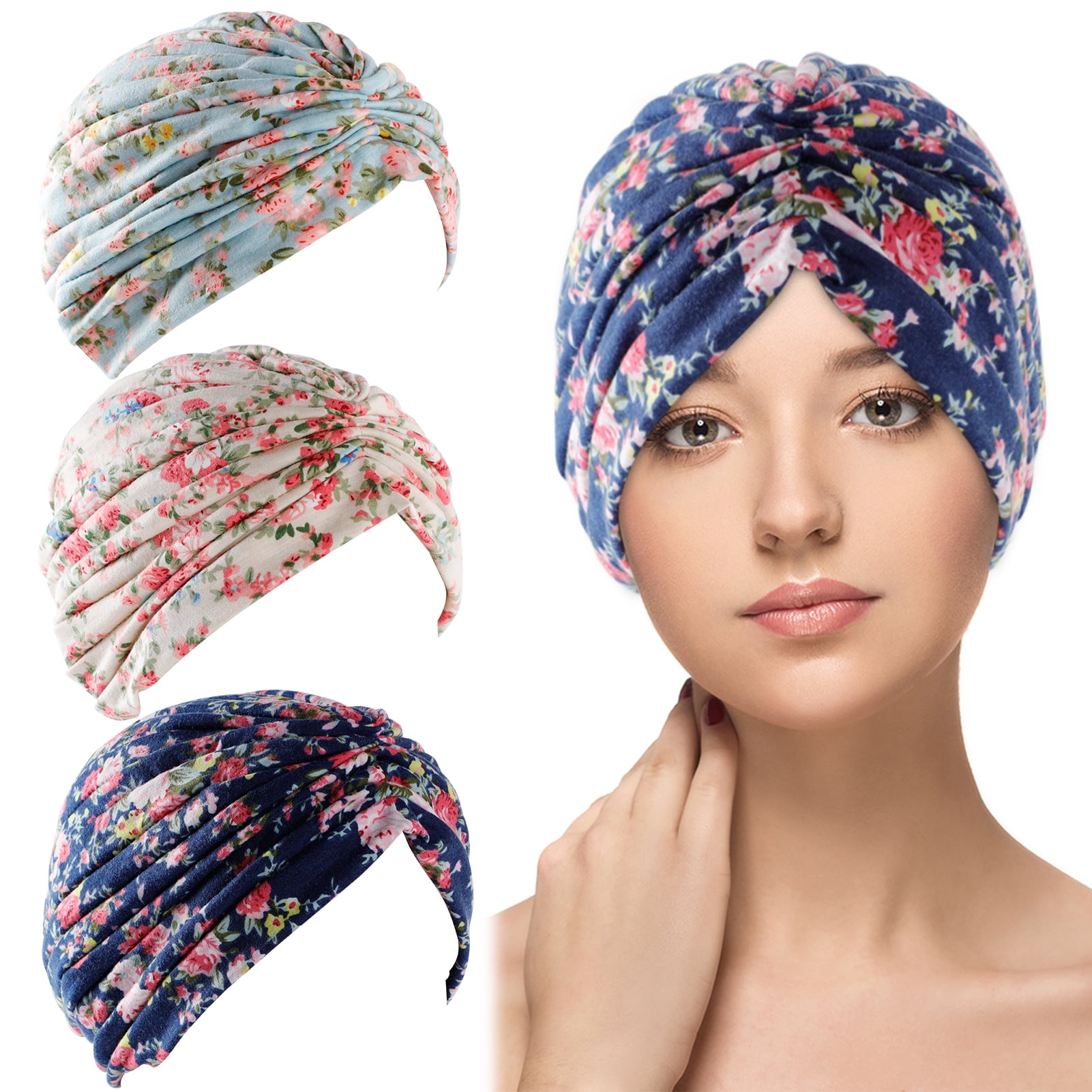 Fashion Solid Color Chiffon Turban for Chemo Hat Turban Head Scarves Pre-Tied Hair Cap Elastic Headgear Headscarf for Cancer Eforstore Long Turban Cap