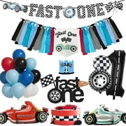 Fast One Birthday PriNst Decorations for Boys include banner hat Cake topper suitable 1 year old for Baby Shower Boys 1st Birthday Party Decorations, Boy First Race Car Race Car Fast One Banner