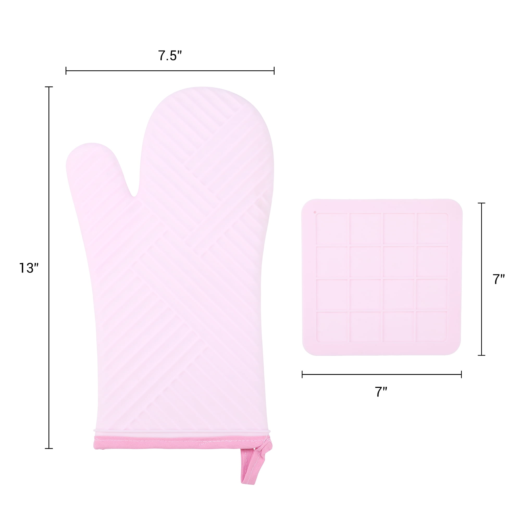 REGALWOVEN Oven Mitts and Pot Holders Sets of 4, Heat Resistant and Non-Slip Pink 13x7.5inch