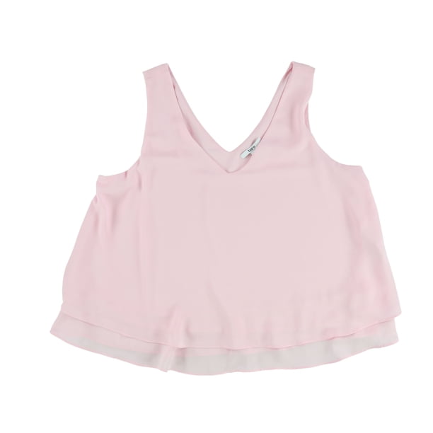 bar III Blusa de punto con dobladillo con volantes para mujer, rosa, grande