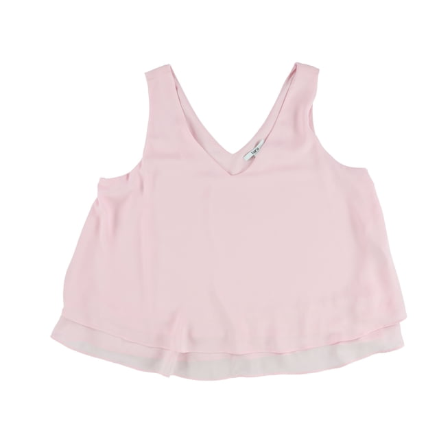 bar III Blusa de punto con dobladillo con volantes para mujer, rosa, grande