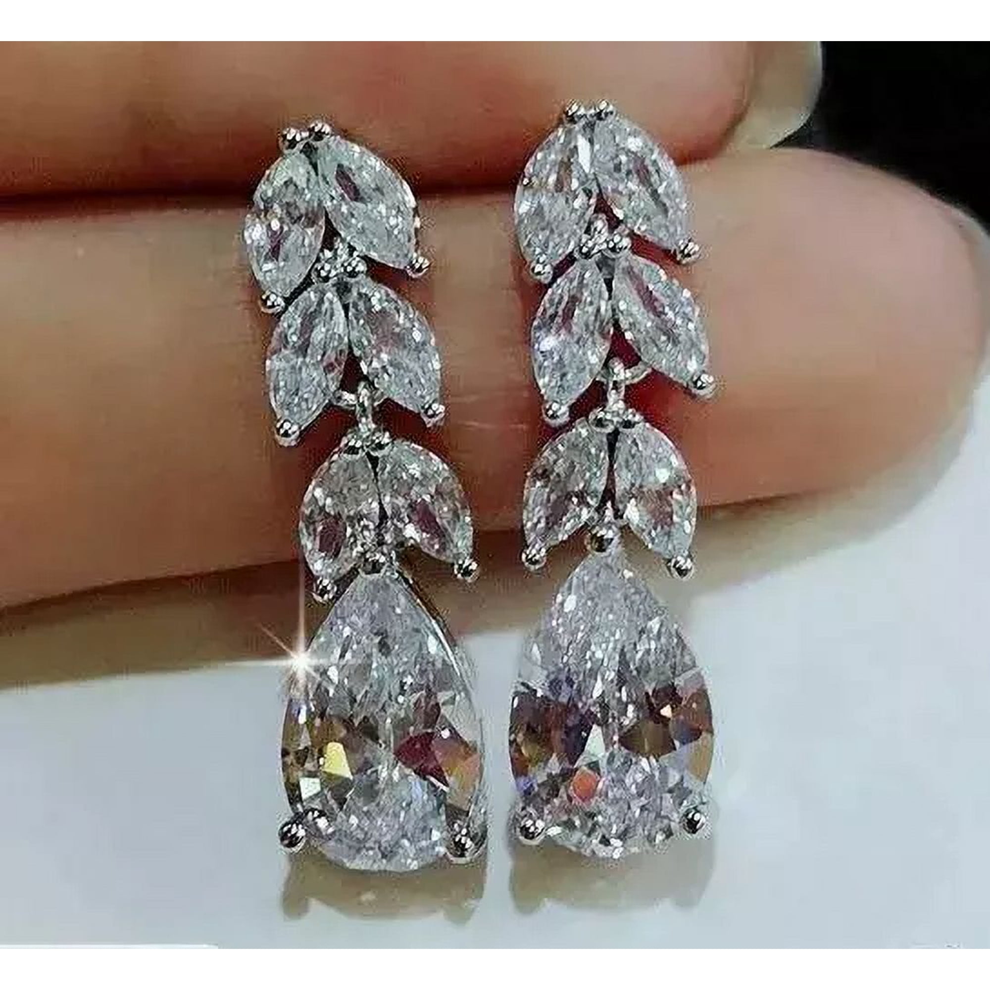 4 Ct Pear & Marquise Cut Cubic Zirconia Drop Dangle Earrings, 14K White Gold Plated Sterling Silver