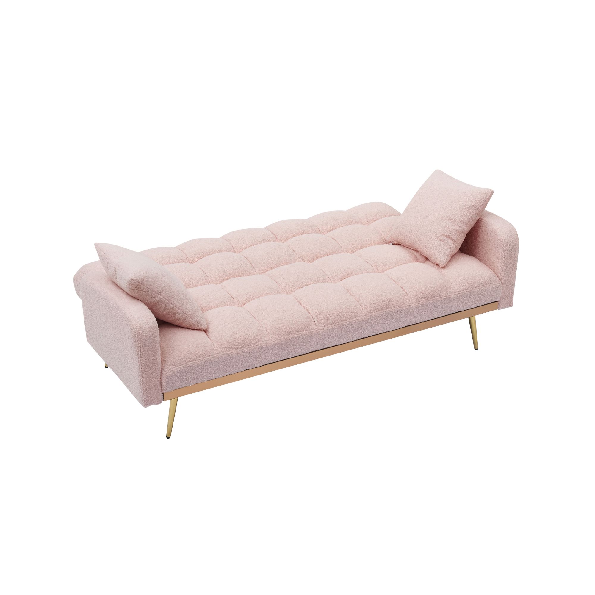 MAYEERTY Guest Bed Sofa, Teddy Fabric Loveseat, Convertible Space-Saving Sofa for Small Home Guest Stays, Pink