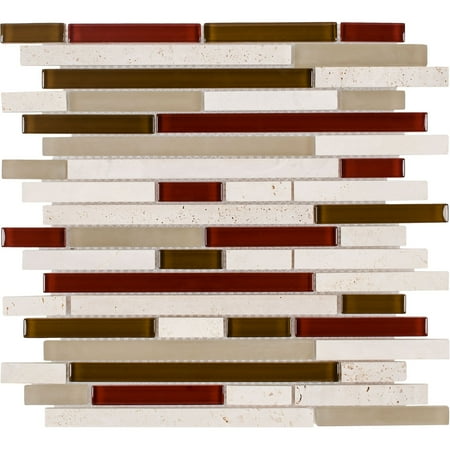 MTO0266 Classic Linear Beige Red White Metallic Glossy Glass Stone Mosaic Tile