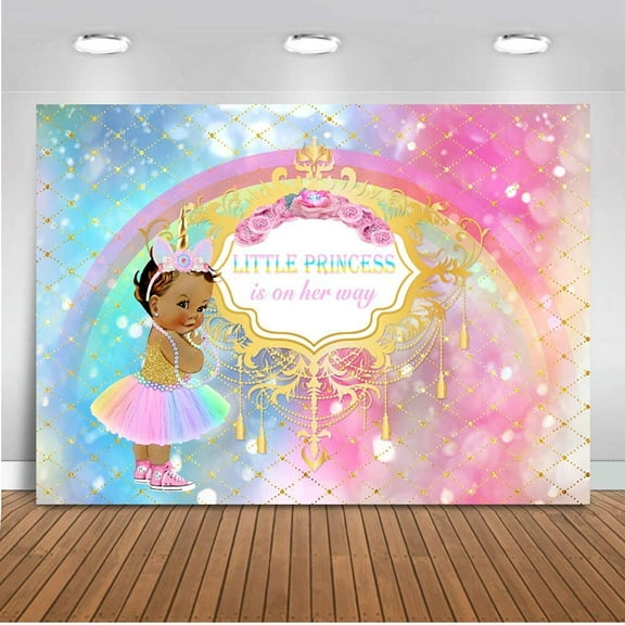 7x5FT Unicorn Baby Shower Backdrop Princess Rainbow Sparkle Photography Background African American Girl Party Backdrops Banner Decoration