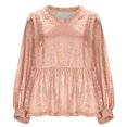 thumbnail image 3 of FAIWAD Long Sleeve Shirts for Women Sparkly Pleated V-Neck Puff Sleeve Peplum Tops Trendy Party Babydoll Tops, 3 of 7