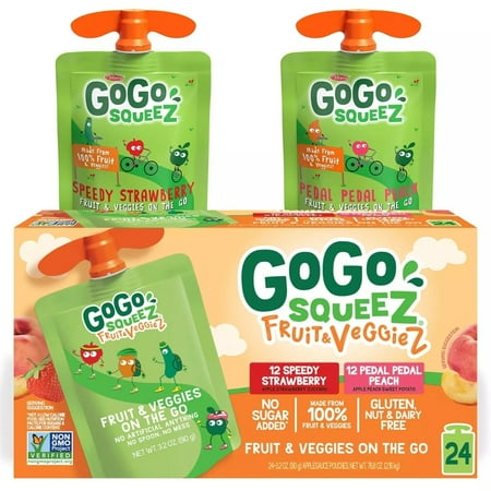 GoGo SqueeZ Fruit & VeggieZ Applesauce Pouches, 3.2 Ounce (24 Count)