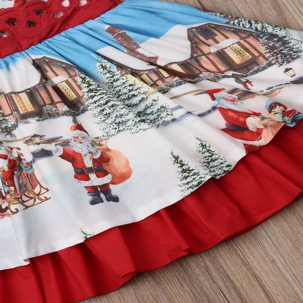 Robe Bébé Fille Noël - Manches Longues Avec Volants Et Noeud Papillon - Taille 6 Mois à 6 Ans - Tenue Festive Rouge - 2