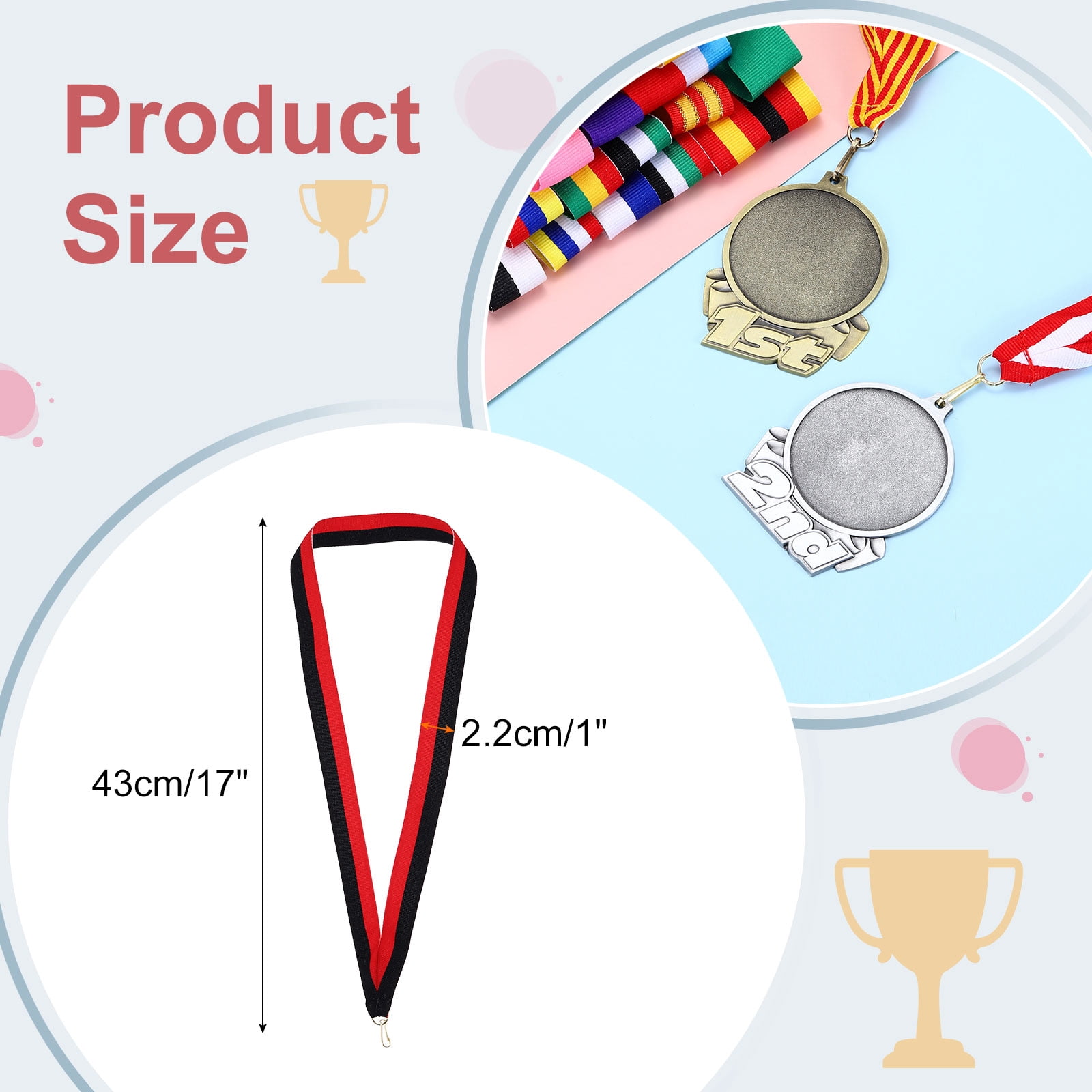 Uxcell Award Neck Ribbons with Snap Clips Polyester Medal Lanyards for Competitions Black/Red 100 Pack