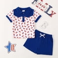 thumbnail image 2 of Toddler Baby 4th of July Outfit Boy Letter Flag Embroidery T-Shirt Top and Shorts Set 2 Piece July Fourth Clothes Set,Blue, 2 of 6