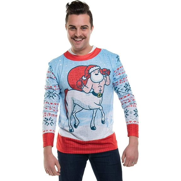 Faux Real Men's 3D Photo-Realistic Ugly Christmas Sweater Long Sleeve T-Shirt, Large