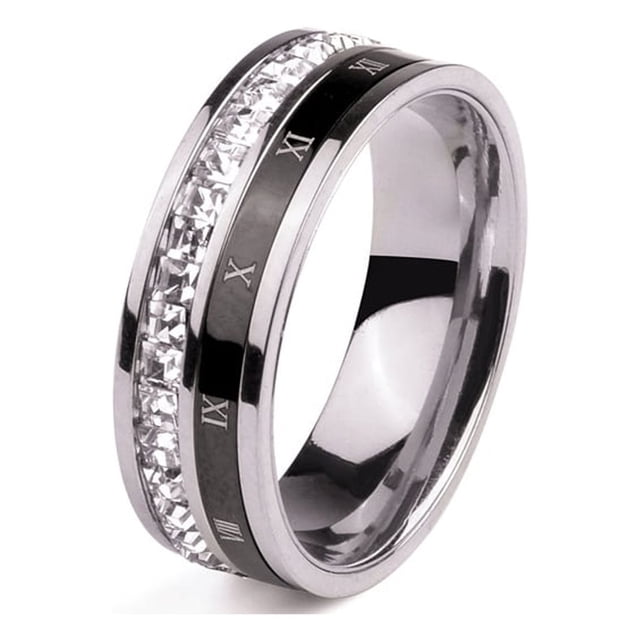 Anillo Sonducket Titanio Acero dorado Números romanos Joyería Carburo Carbón