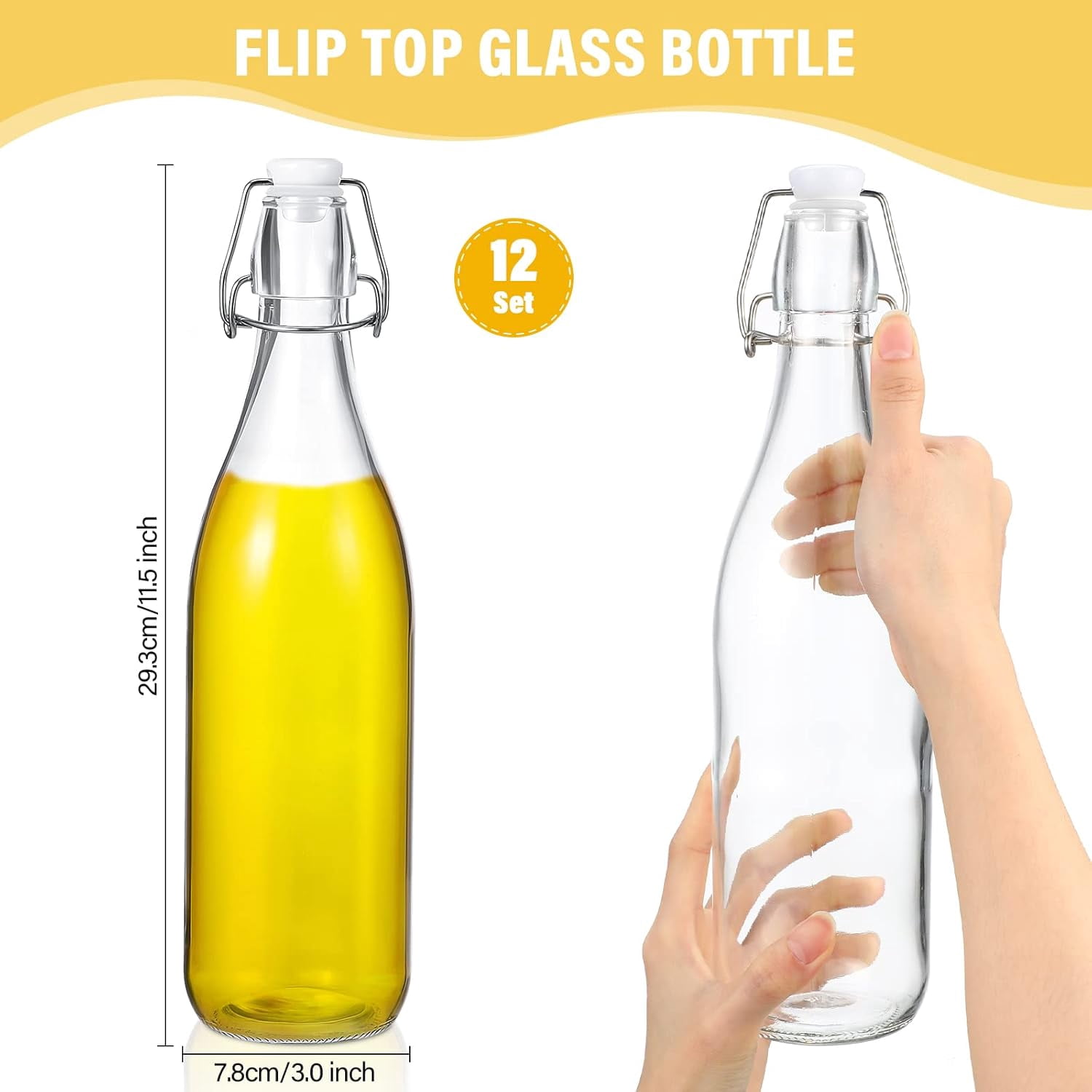 Swing Top Glass BottlesGlass Bottles with White Caps for Home Brewing Kombucha Homemade Juices Beer Water Oil Vinegar Soda Syrup Kefir Beverages