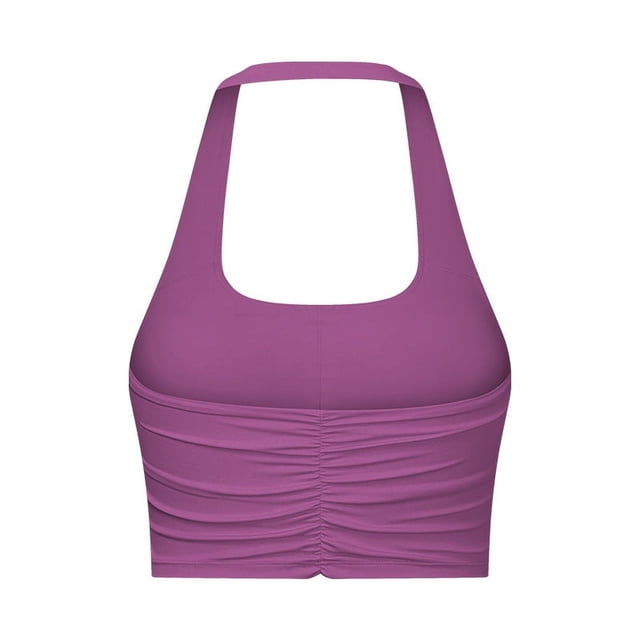 Sujetador deportivo de yoga plisado elegante de moda para mujer, ropa interior deportiva con espalda descubierta y escote halter sexy de estilo europeo y americano