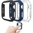 thumbnail image 2 of 3 Pack Fundas Compatible para Apple Watch Case 45mm Series 7 [sin protector de pantalla], dura PC Protective Case Bumper Marco de cubierta Compatible para iWatch 45mm,Negro/Azul Marino/Transparente, 2 of 10