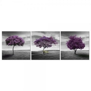 Pyradecor 3 Piece Purple Trees Modern Stretched and Framed Landscape Artwork Giclee Canvas Prints Fall Forest Pictures Paintings