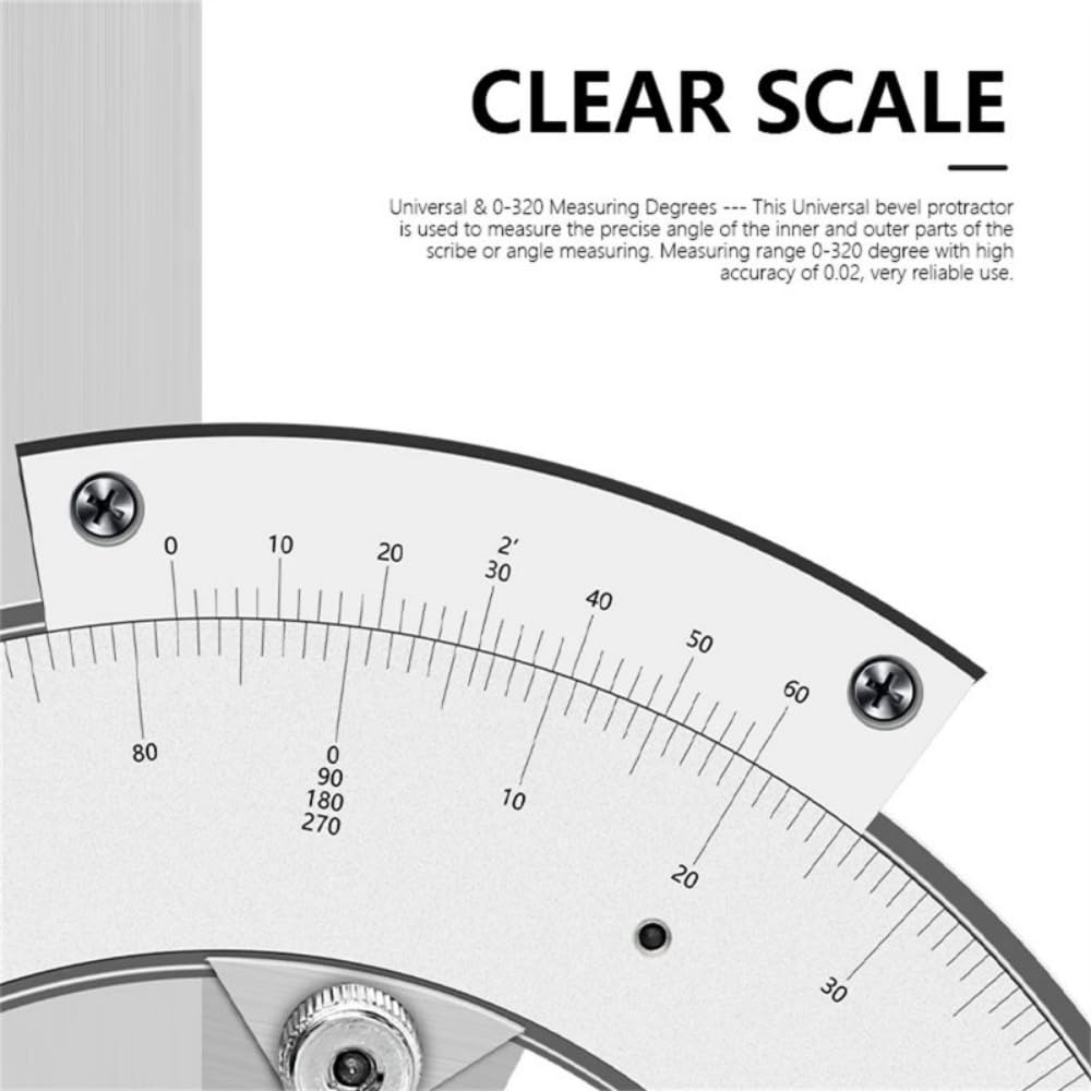 320 Degree Universal Angle Ruler with Diagonal Extension Blades Roller Knobs and Fine-tuning Devices Bevel Protractor