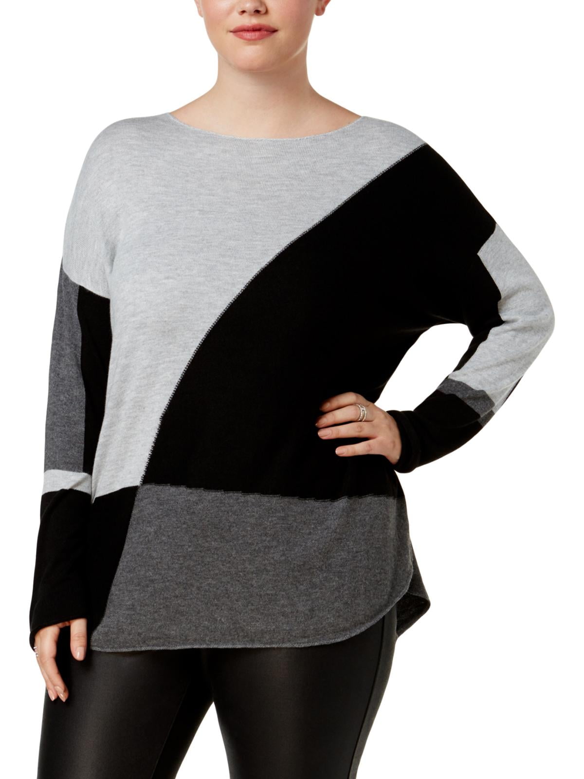 INC INC Womens Plus Knit Colorblock Pullover Sweater