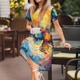 thumbnail image 3 of Balery Colorful Fishing Boats Vestidos sueltos de manga corta para mujer, vestidos de verano 2025, vestidos casuales de corte A con vuelo., 3 of 6