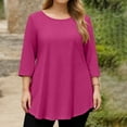 thumbnail image 3 of Dwralegc Plus Size Tops for Women Crewneck Tunic Basic Blouses with Leggings 3/4 Sleeve Spring 2026 Tops Plus Size Dressy Flowy Clothes Hot Pink 4XL, 3 of 5