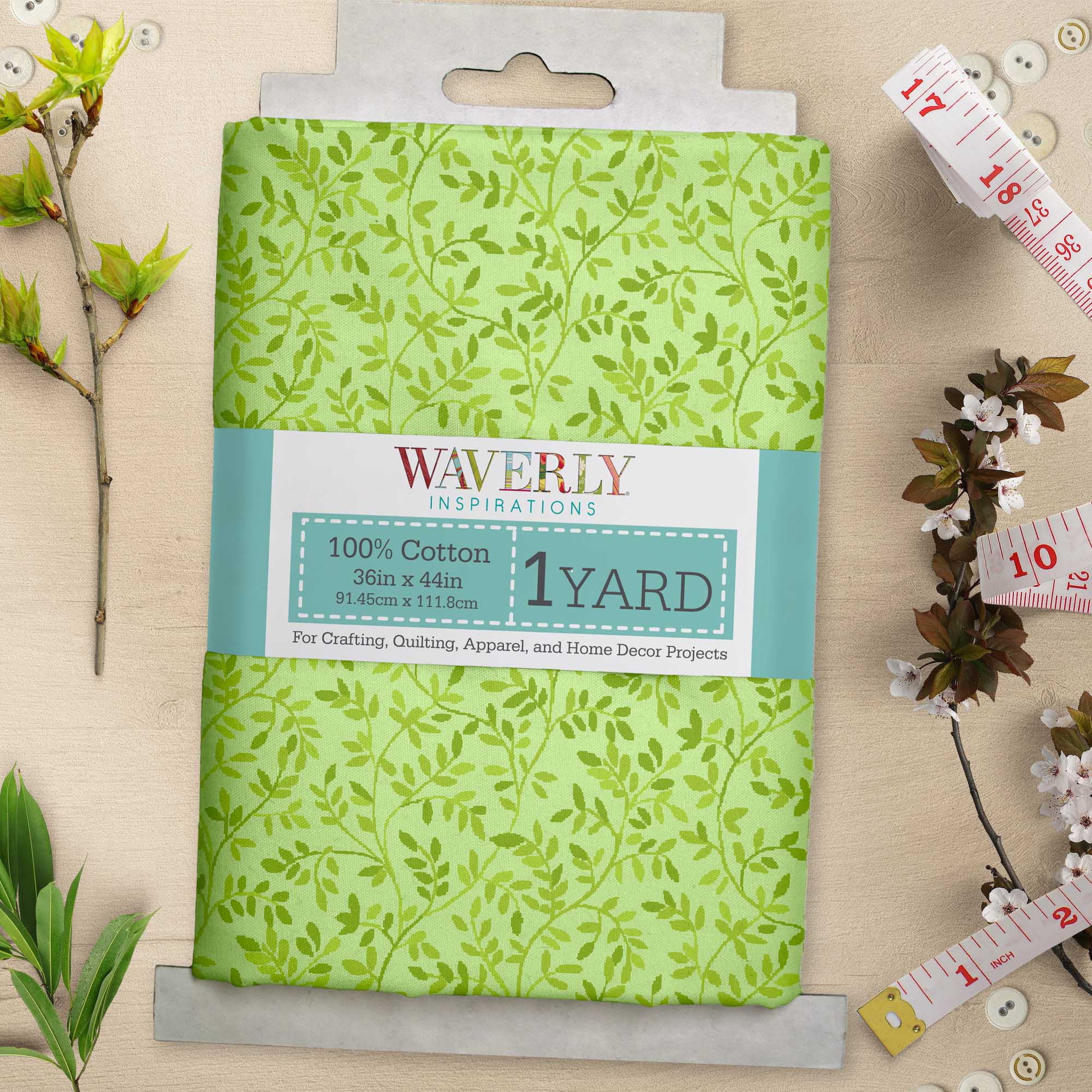 Waverly Inspirations 1 Yard 100% Cotton Italian Leaves, Green, 44" Wide for Quilting & Sewing