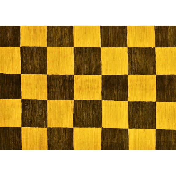 Ahgly Company Indoor Rectangle Checkered Yellow Modern Area Rugs, 7' x 10'