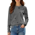 thumbnail image 4 of Women's Star Print Round Neck Long Sleeve Sweatshirt, Loose Fit Casual Pullover Top with Five-Point Star Pattern for Daily Wear, Street Fashion and All Season Comfort Grey L, 4 of 8