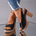 thumbnail image 3 of Platform Heels for Women Lug Sole Chunky High Heeled Sandals Peep Toe Splice Leather Adjustable Strap Pumps Black Size 8.5, 3 of 6